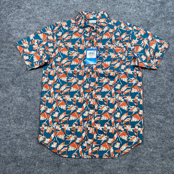 Columbia Other - Columbia Rapid Rivers Mens Small Orange Tropical Leaf SS Shirt AM0094-365 NWT